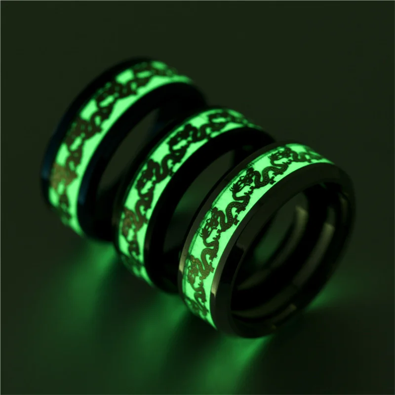 Mens Rings Stainless Steel Luminous Dragon Finger Ring Glow In Dark Fluorescent Gifts For Boyfriend Punk Jewelry Anillos