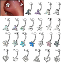 1PC G23 TItanium 16G Crystal Flower Rook Piercing Opal Eyebrow Ring Curved Barbell Lip Ring Snug Daith Helix Rook Bar Jewelry