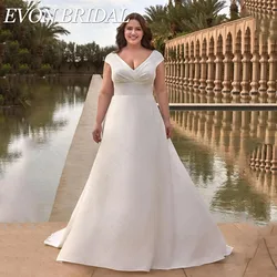 Evan Bridal elegante vestido de novia de satén de mayor tamaño vestido de novia V cuello, sombreroEVON-vestido de novia de satén, prenda elegante con cuello en V, mangas casquillo, botones, talla grande, hecho a medida