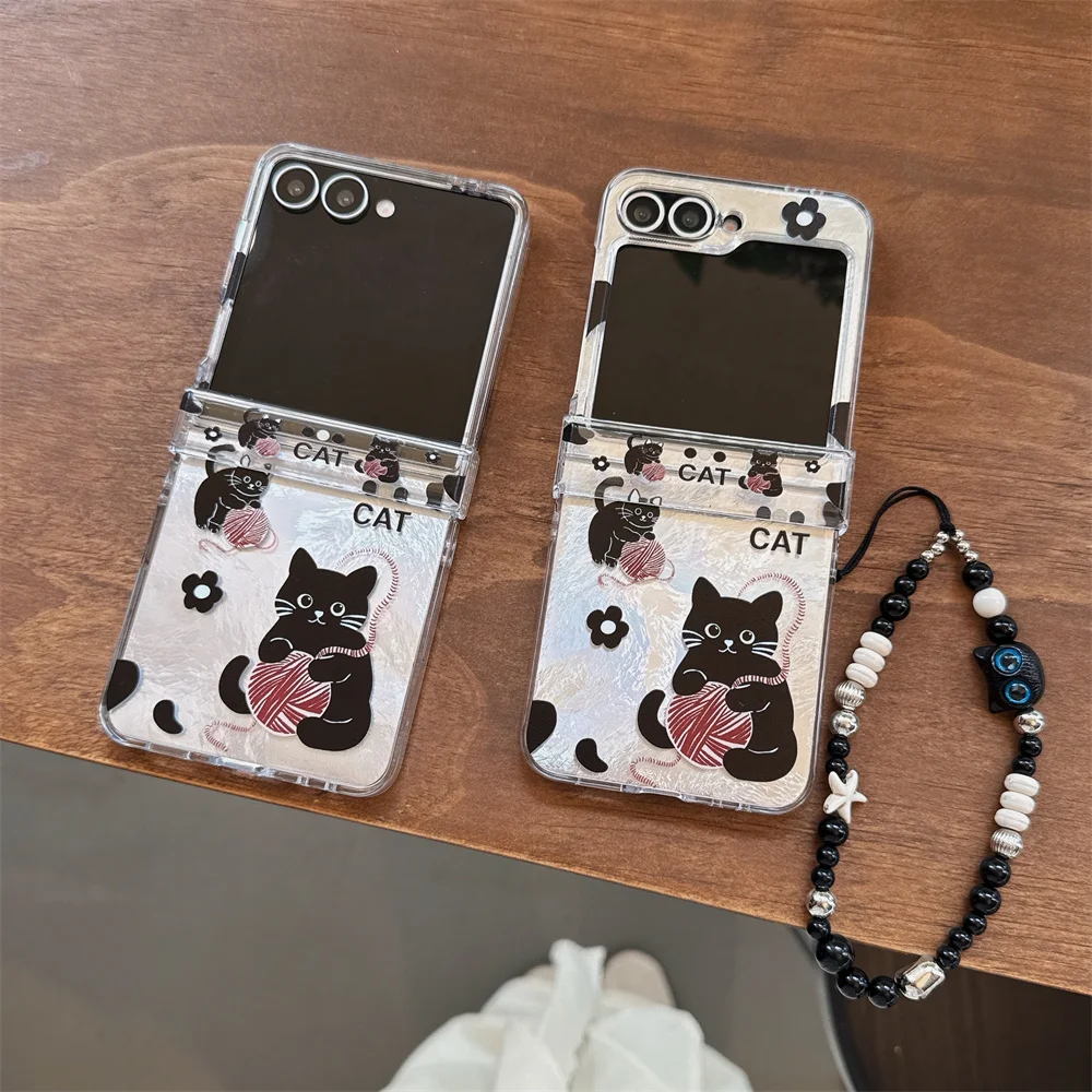 Korean Cute Cat Phone case for Samsung Galaxy Z Flip6 7 7FE Flip5 4 3 Flip7 flip6 7 Cover With Hinge Ins Kawaii Shockproof Cover
