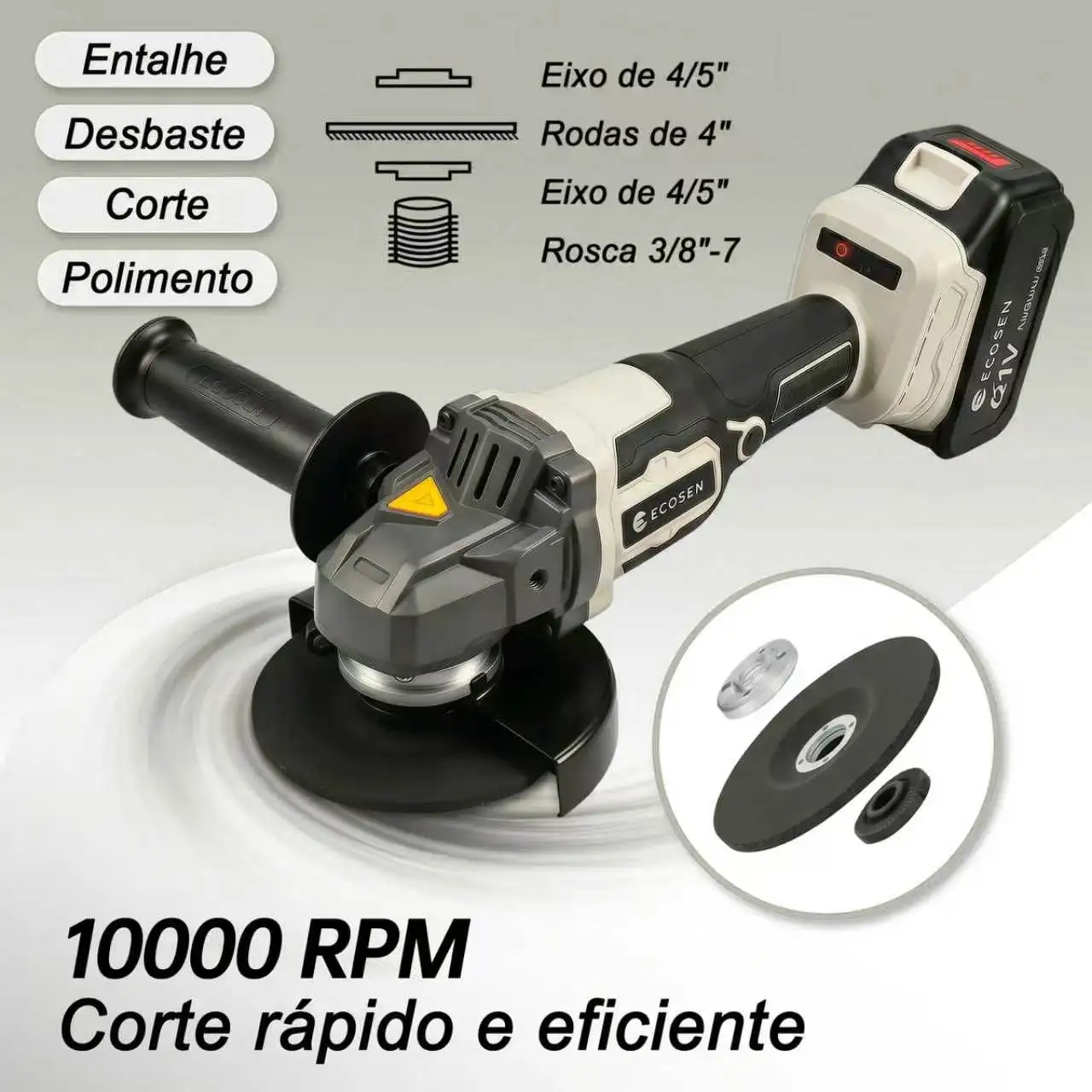 Esmerilhadeira Angular Sem Fio Brushless 115mm/125mm 21V com 2 Baterias, Kit Completo + Carregador Bivolt