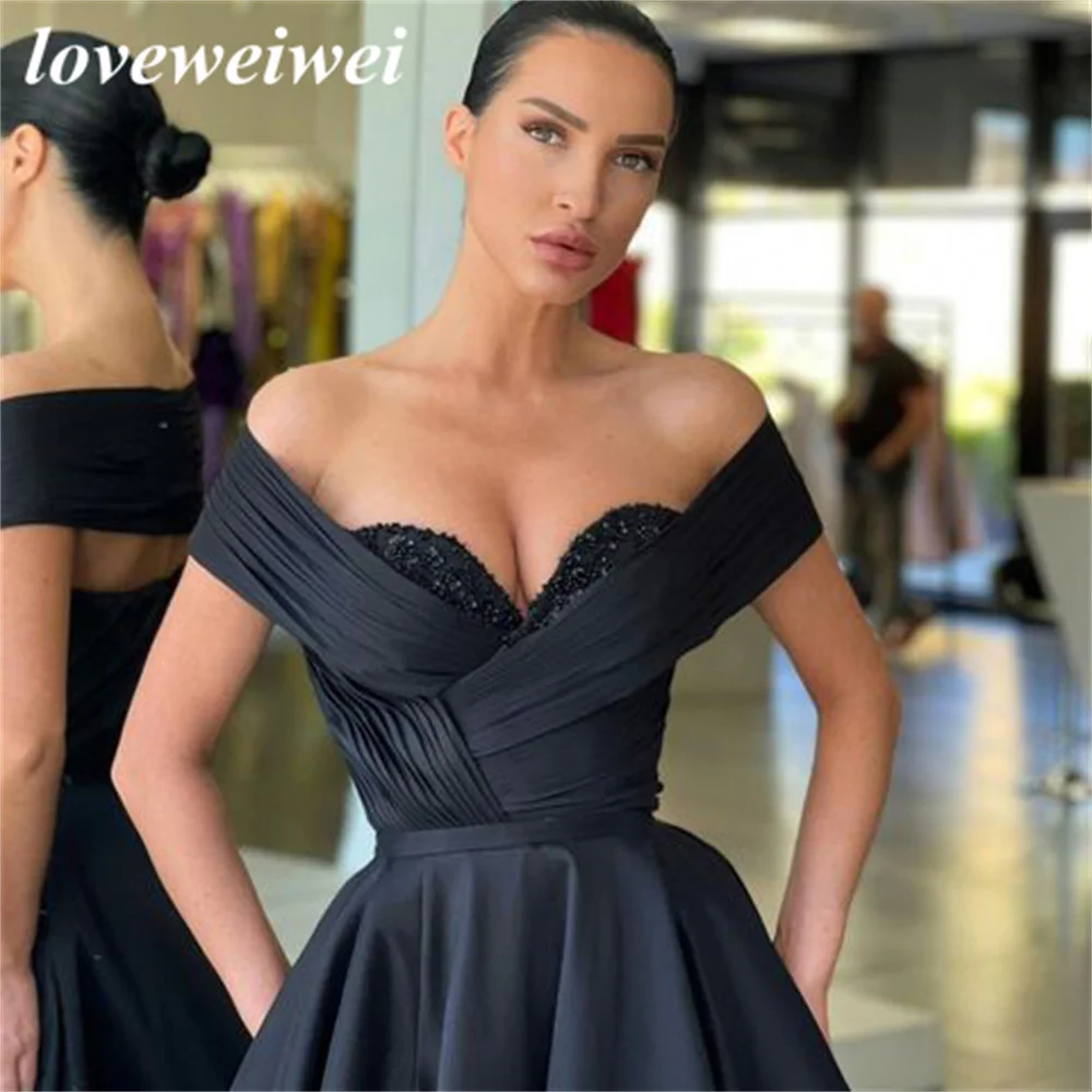 Off The Shoulder Black Evening Dresses A Line Beading Evening Gown High Split Celebrity Dresses Stain Elegant Party Dresses