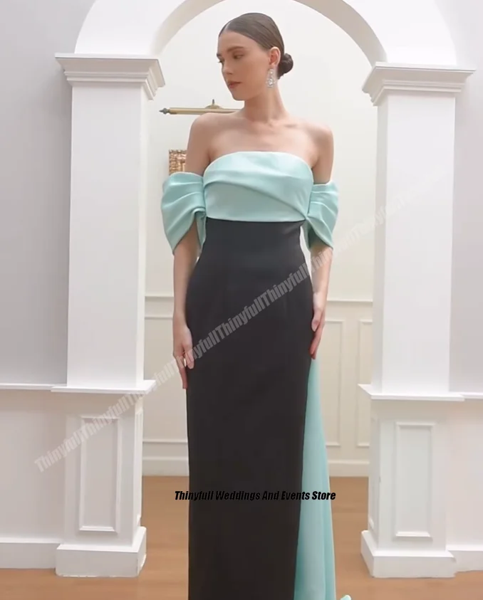 Thinyfull Mermaid Satin Prom Dresses Off Shoulder Strapless Saudi Evening Party Dress 2024 Formal Occasion Gowns Customized