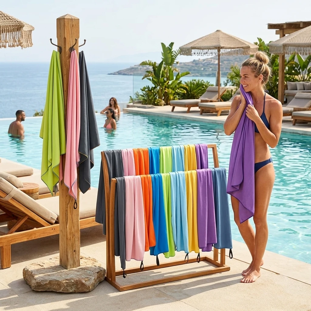Lightweight Absorbent Microfiber Towel 50×100cm Fast Drying Portable Travel Sports Towel with Hanging Loop for Gym Beach Swimmin