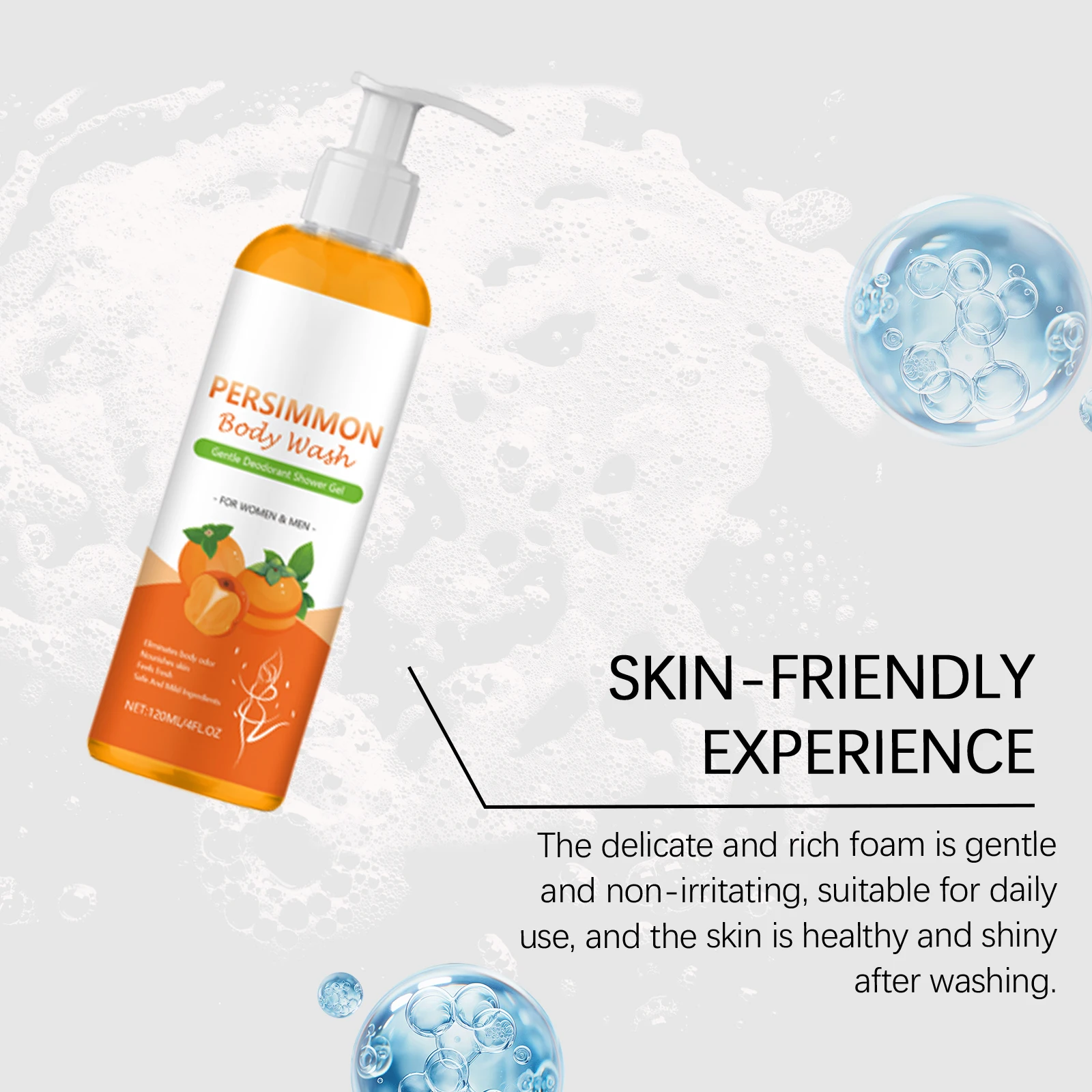 Persimmon Body Wash Shower Gel Deep Cleansing Dirt Sweat Remover Moisturizing Refreshing Fragrance Gentle Skin Care