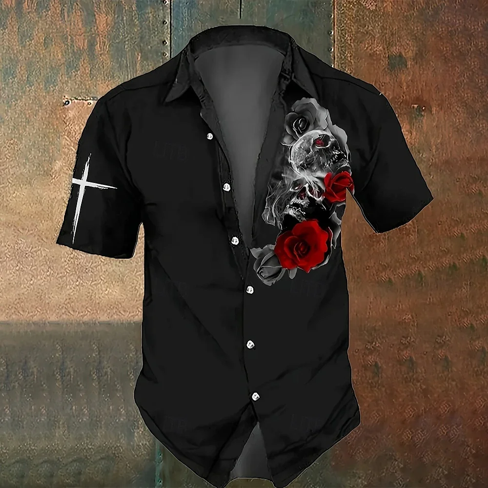 Men's Halloween Skulls Shirt Button Up Shirt Short Sleeve Dark Punk Gothic Style Summer Spring Turndown 3D Print Collared Shirts