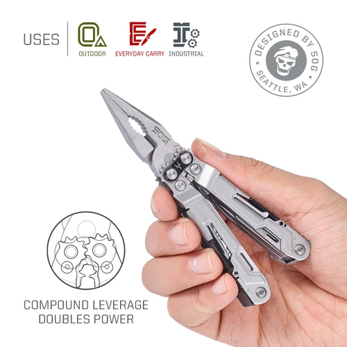 Imagen 2 del producto SOG PowerPint Herramienta múltiple táctica 18 en 1 con alicates y cuchillo plegables - Equipo EDC compacto para acampar al aire libre, supervivencia y senderismo
