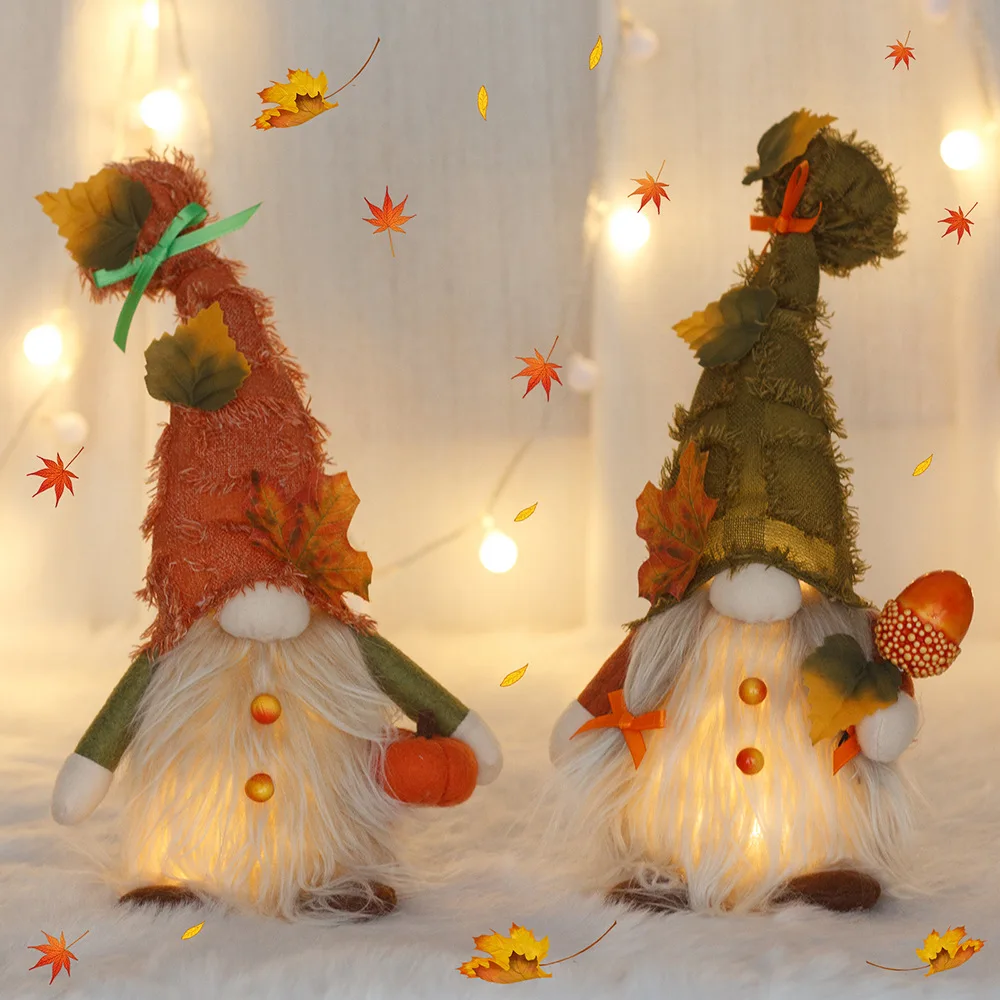 

Thanksgiving Gnomes Doll Plush Toy with LED Light Pumpkin Faceless Elf Home Decoration Christmas Tree Decoration Gift Navidad