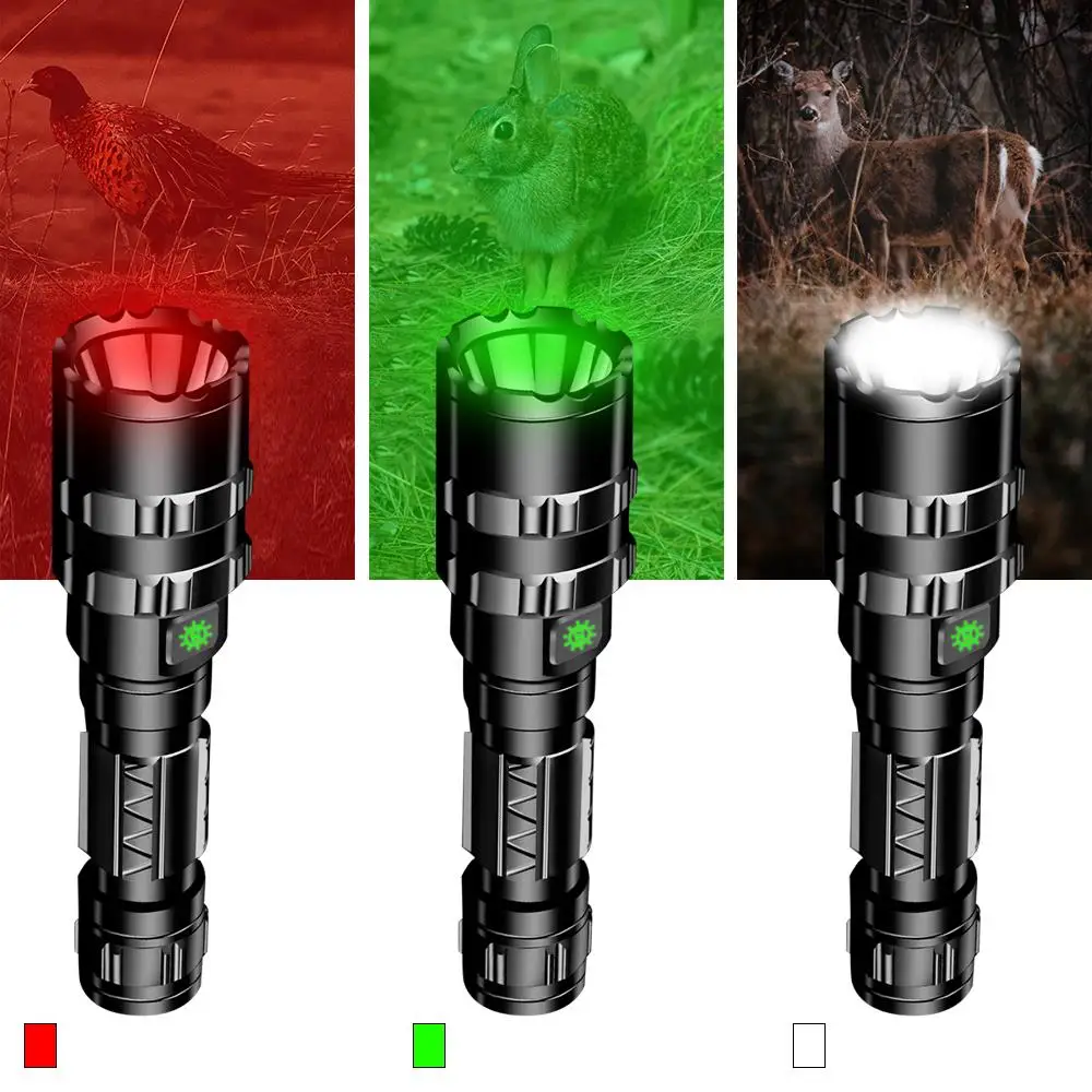 8000LM LED Scout Flashlight Red/Green/White Light Hunting Torch L2 USB Rechargeable Tactical 18650 Torch IPX6 Waterproof Lantern