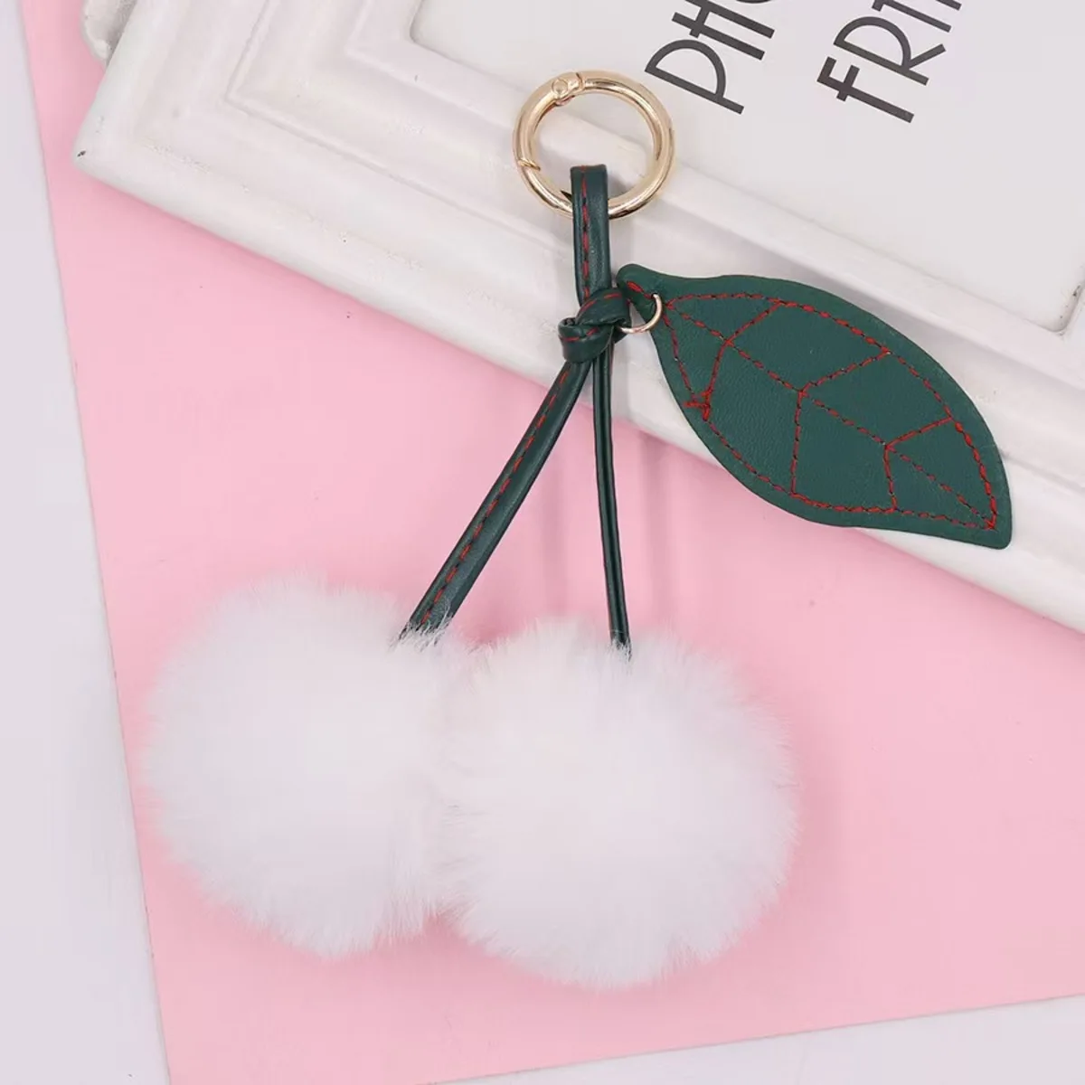 New Plush Pendant Otter Rabbit Hair Cherry Multi-color Car Keychain Cute Pompom Doll Bag Hanging Key Chains image 3