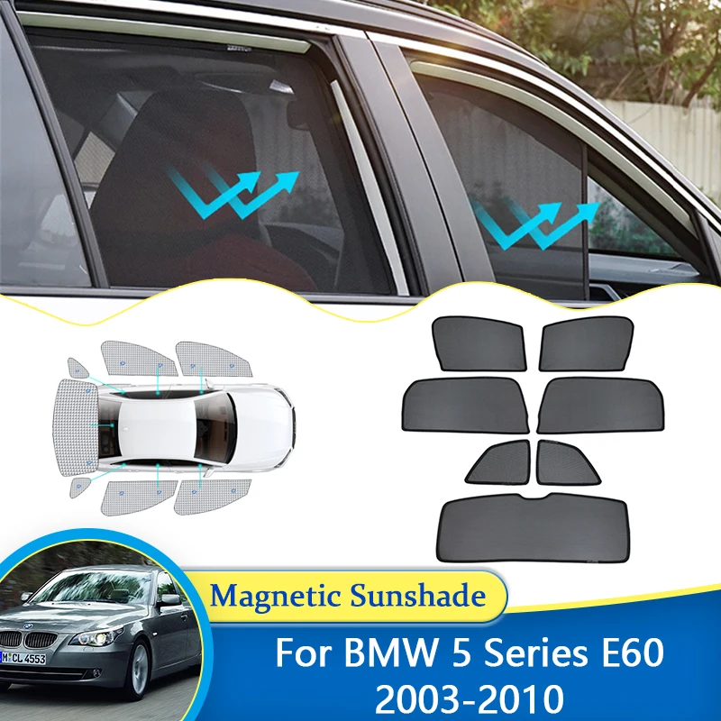 

For BMW 5 Series E60 2003~2010 Magnetic Sunshade Windshield Sun Shade Net Mesh Front Rear Window Visor UV Protection Car Curtain