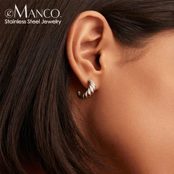 eManco Vintage Croissant Stainless Steel Hoop Earrings for Women Simple Round Circle Ear Rings Simple Accessories Party Jewelry