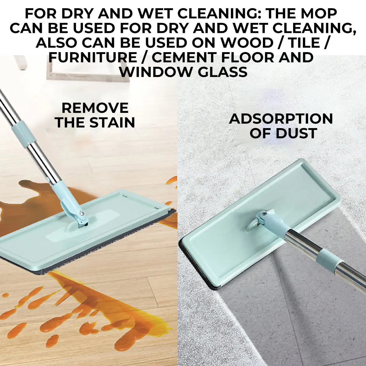 Flat Squeeze Mop with Bucket Hand Free Wringing Floor Cleaning Mop Microfiber Mop Pads Wet or Dry Usage on Hardwood Laminate