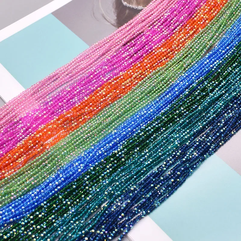 2mm 190 stücke Farbe kleine Kristallglas perlen facettiert lose Spacer Rocailles für Schmuck