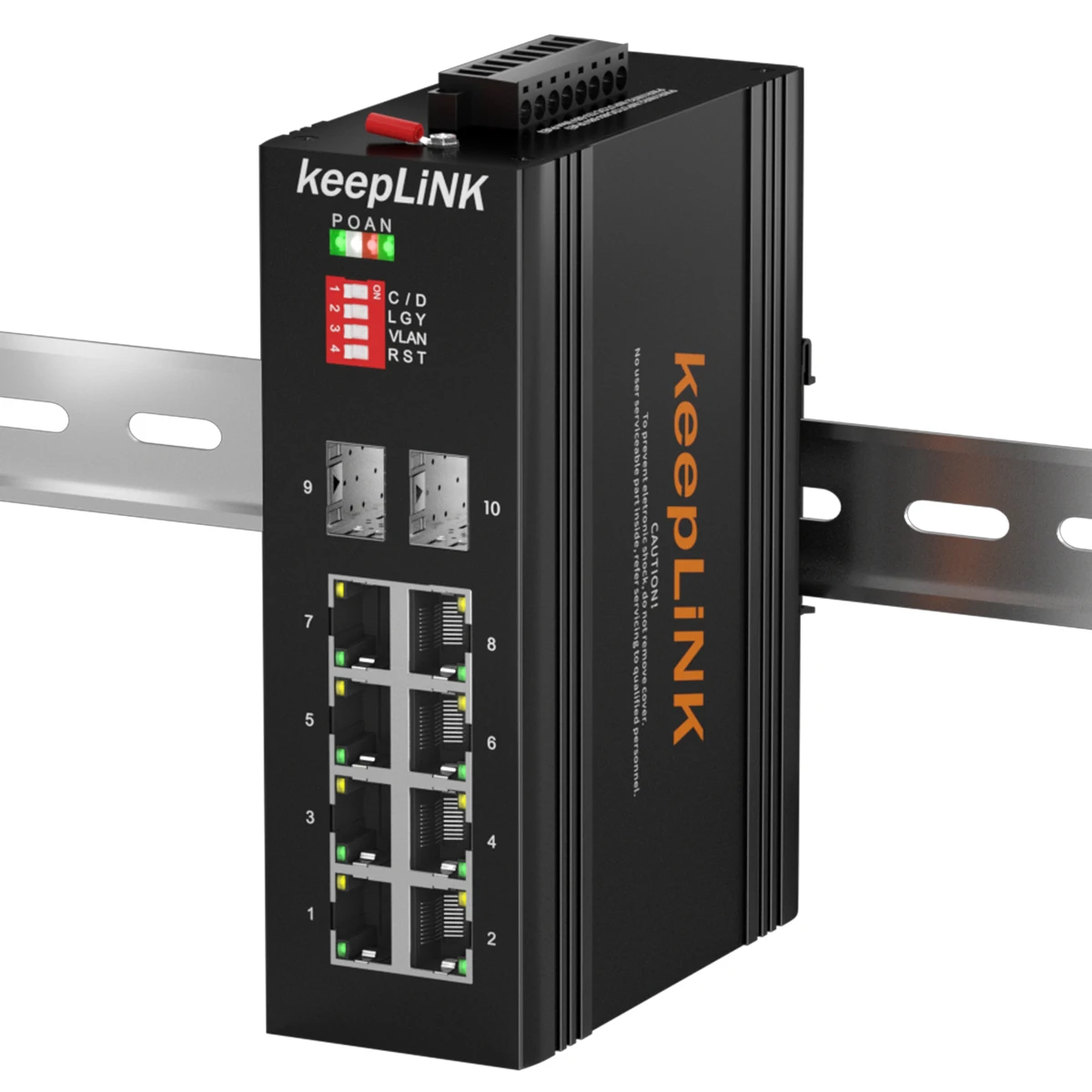 KeepLiNK Industrial Managed PoE Switch 2-Port Gigabit Fiber SFP 8-Port Gigabit RJ45 IEEE802.3af/at IP40 DIN-RAIL