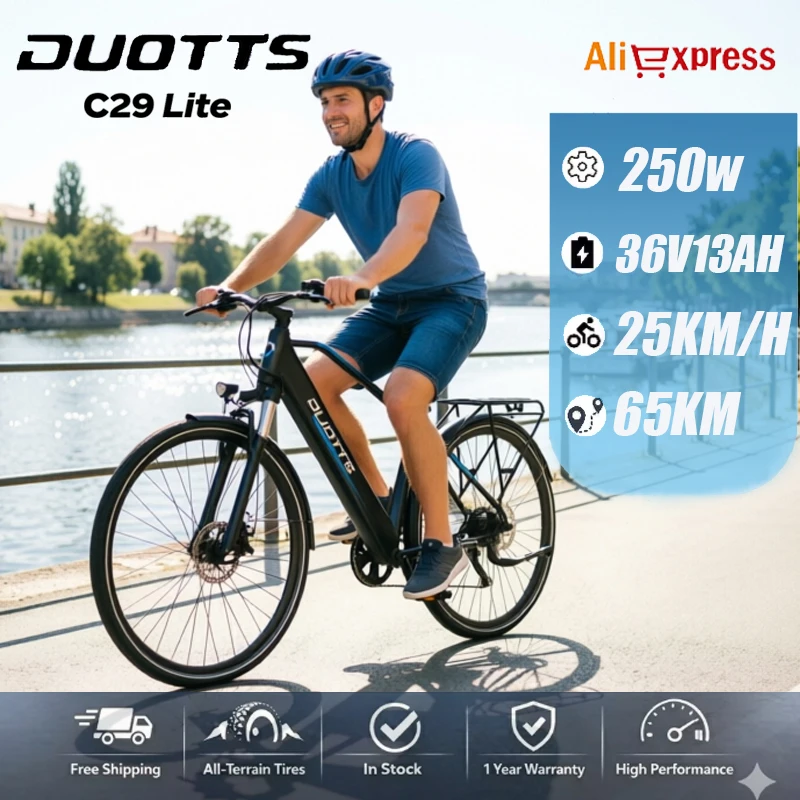 DUOTTS C29 Lite E-Bike, 250W Hochleistungsmotor, 36V13AH abnehmbarer Akku mit Akkusicherung, 65 km Reichweite für Stadtfahrten, LED-Farbdisplay, 27,5 Zoll pannensichere Reifen, elektrisches