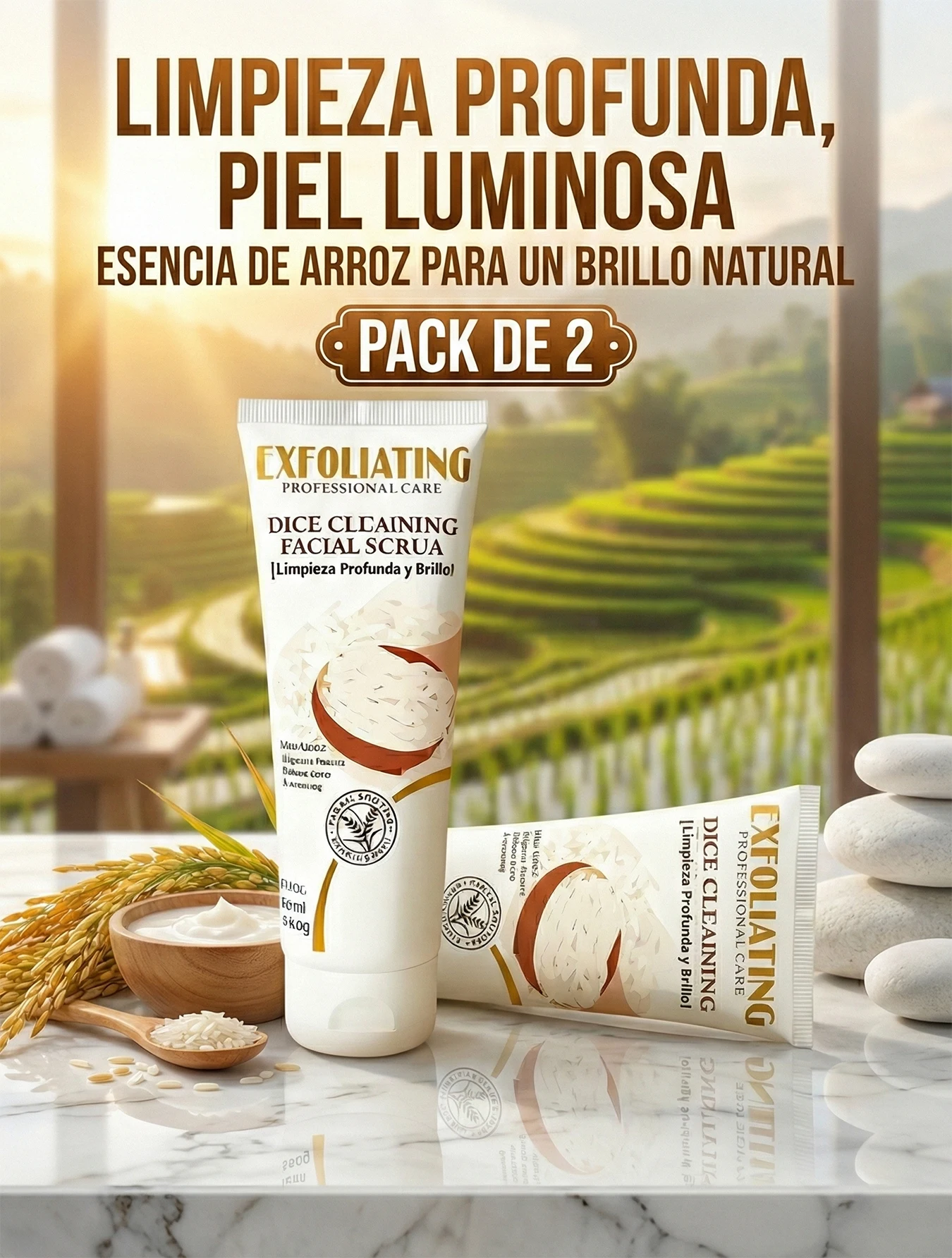 【2 Piezas Ahorro】Fruit of the Wokali Exfoliante Facial de Arroz 120ML x2, Limpieza Profunda y Control de Grasa, Presentación Doble Alta Relación Calidad Precio