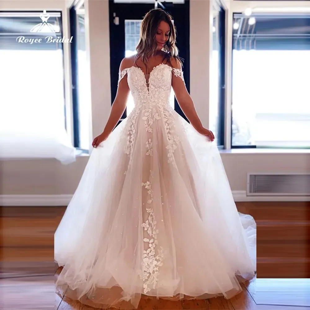 Elegantes vestidos de casamento A-Line para mulheres, manga, tule, renda, apliques, vestidos de noiva formais, feitos sob medida, 2023