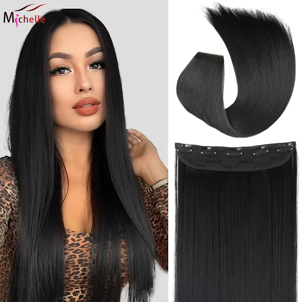 Straight Clip in Human Hair Extensions One Piece 5 Clips 3/4 Full Head Clip on Remy Hair Extensions One-Piece 100g Natural Black