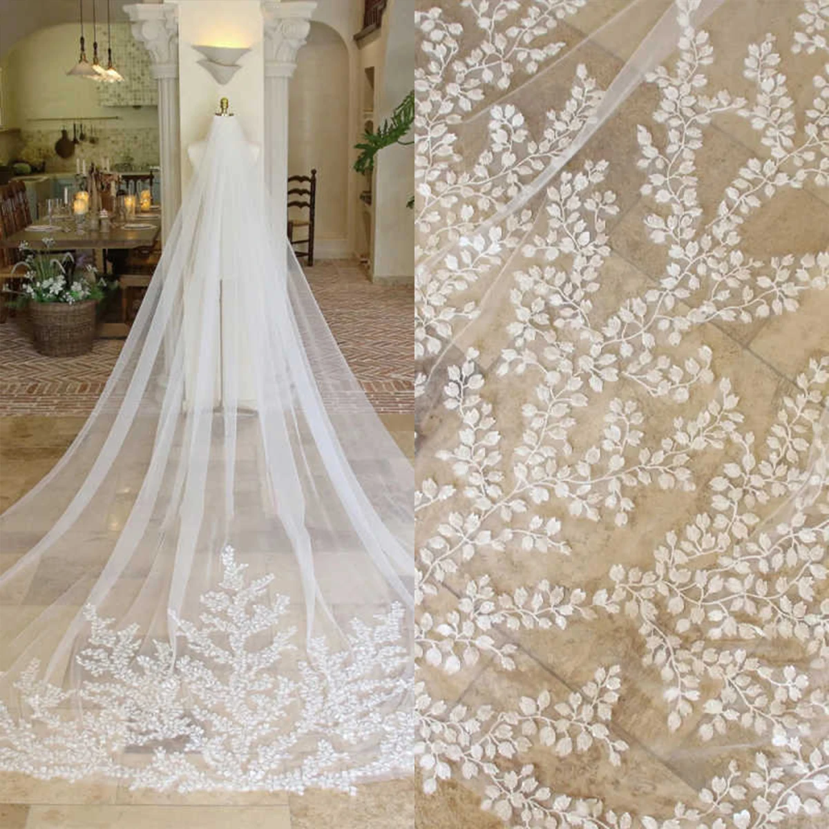 

Высококачественная свадебная фата, один слой, тюль, кружевная фата, 3D цветы, аппликации, длинная свадебная фата по индивидуальному заказу