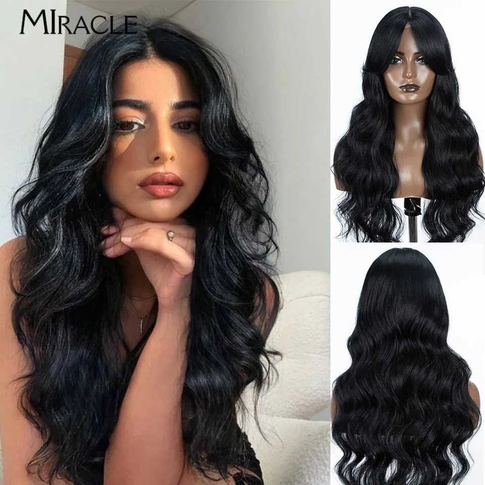 MIRACLE Synthetic Lace Front Wig 28 Inch Body Wave Fiber Lace Wig For woman Cosplay Fake Hair Heat Resistant Blonde