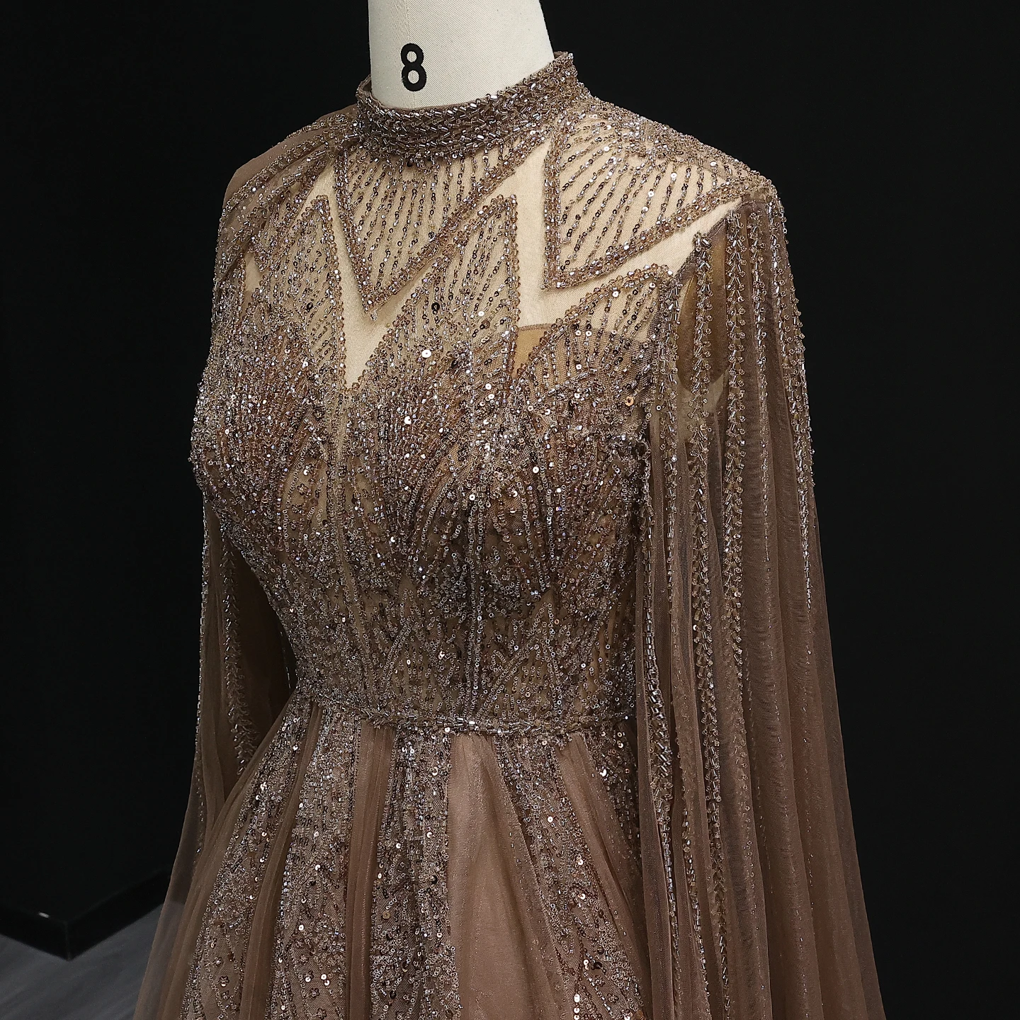 Sharon Said Luxuriöses Dubai Rosa Abendkleid mit Cape-Ärmeln Braun für Muslimische Arabische Hochzeit Damen Partykleider SS050 Maßanfertigung – Detail 13