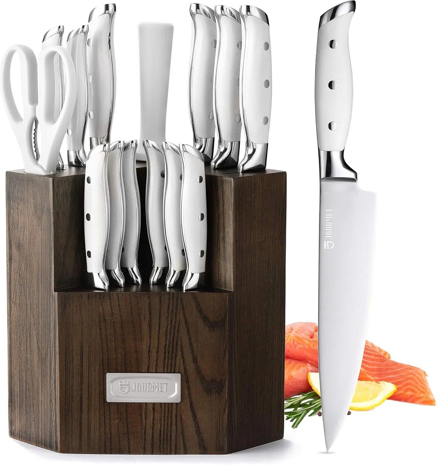 

15PC Knife Block Set, High Carbon Stainless Steel Blade with Block and Knife Sharpener