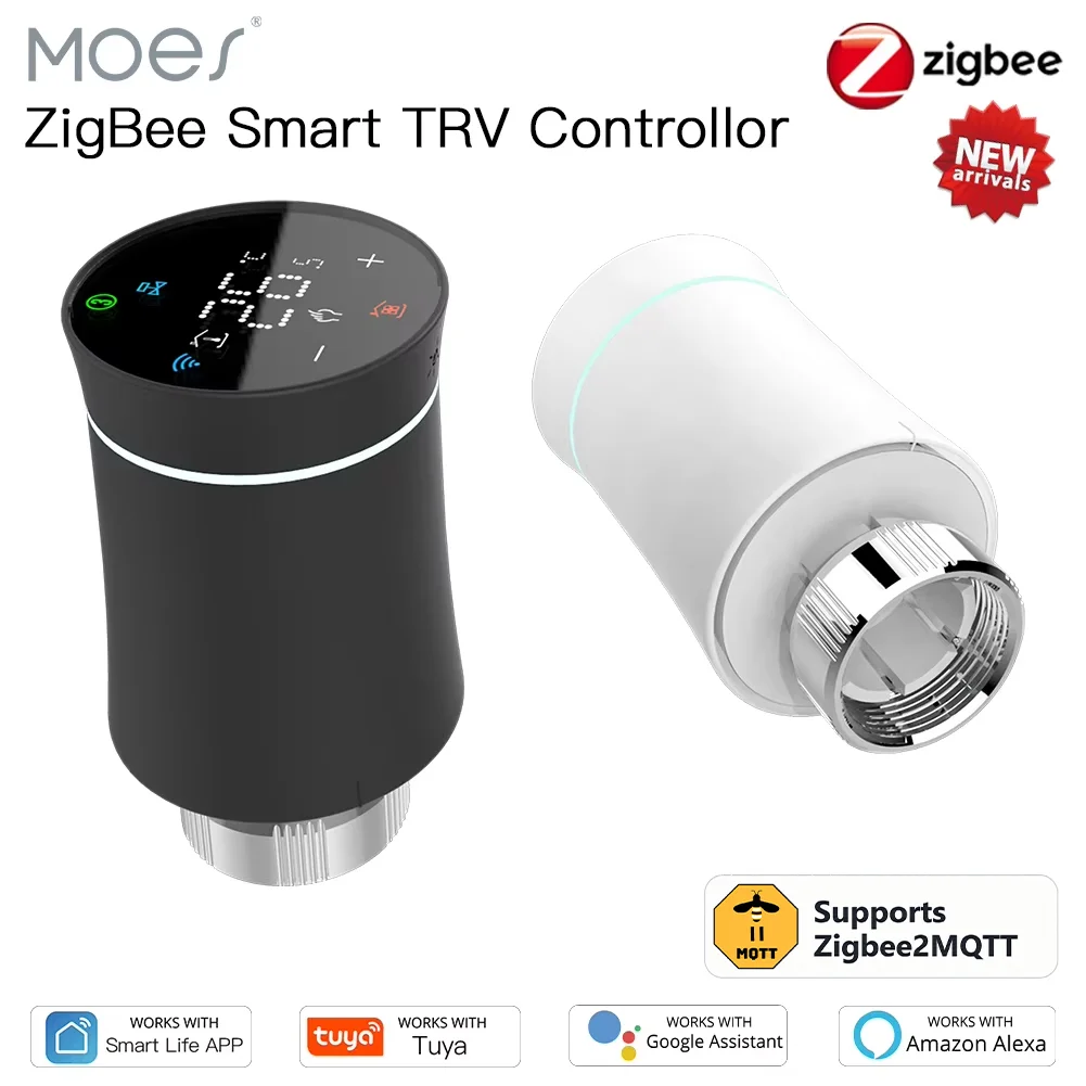 MOES TRV Zigbee2MQTT 3.0 Tuya New Radiator Actuator Valve Smart Programmable Thermostat Temperature Heater Alexa Voice Control