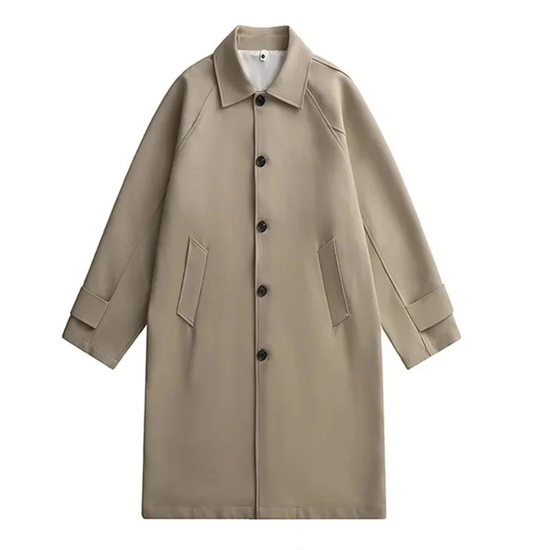 Wiosna Jesień Mężczyźni Długi Płaszcz Wiatrówka Casual Luźny Design Jednolity Kolor Trencz Mężczyźni Moda Koreański Styl Męskie Kurtki Odzież wierzchnia — zdjęcie 2