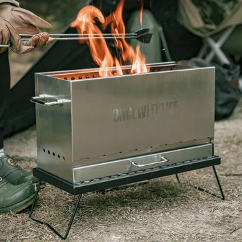 (원스위크라이프) 대형 이중연소 캠핑 화로대 불멍 난로 바베큐 그릴 우드 스토브