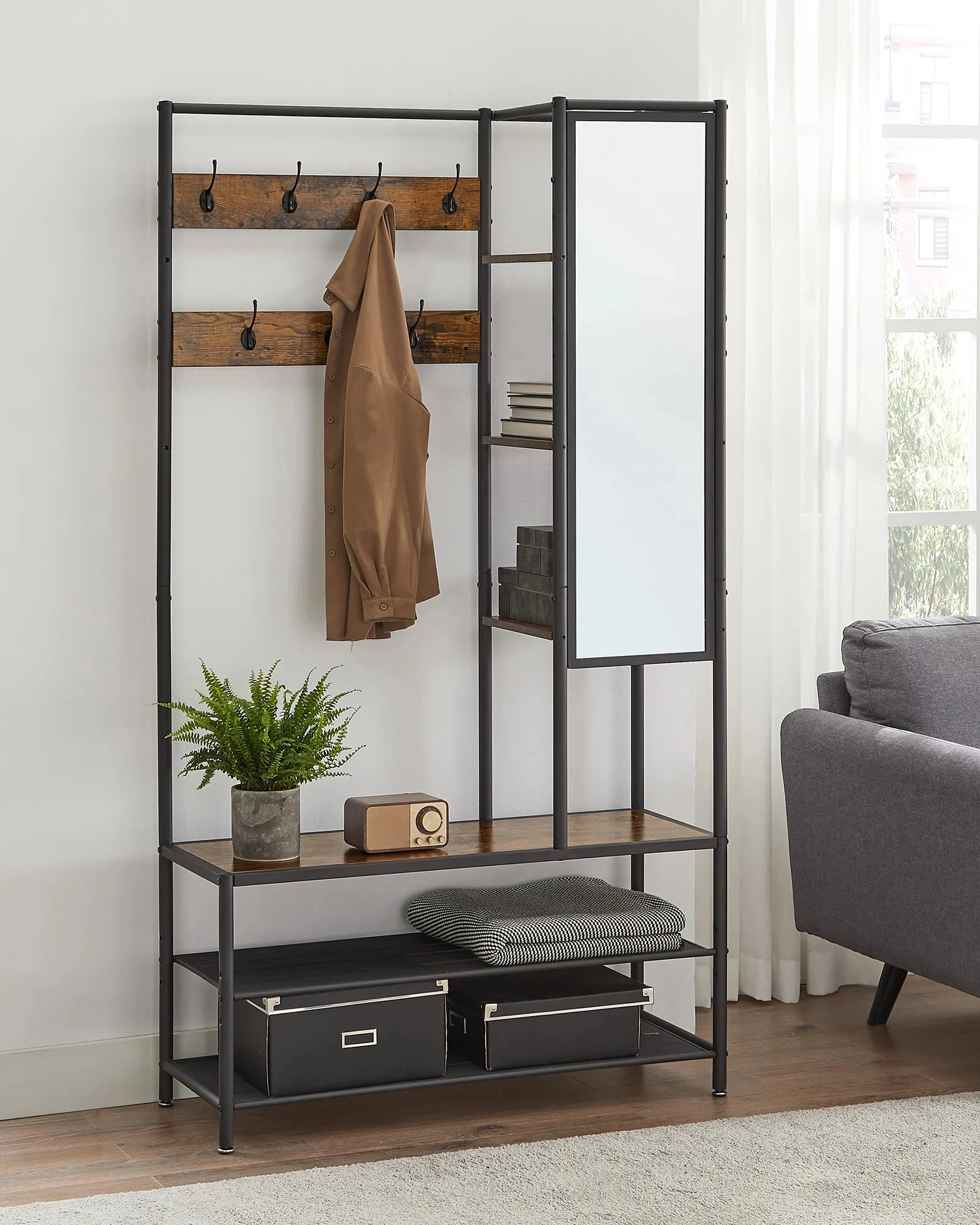 VASAGLE garderobekast, met schoenenbank, 35x98x182 cm - afbeelding 2