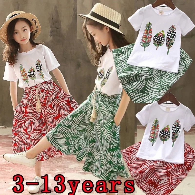 

Summer 2024 Baby Girls Clothes Set Outfit Kids Clothes Short Sleeve +Pants Children Clothing Set 3 4 5 6 7 8 9 10 11 12 13 Years