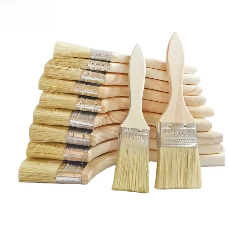 5 pièces pinceau manche en bois brosse pour barbecue 1/2/4/5/6 pouces pinceaux de peinture à cheveux doux pour mur et meubles ensemble d'outils de peinture