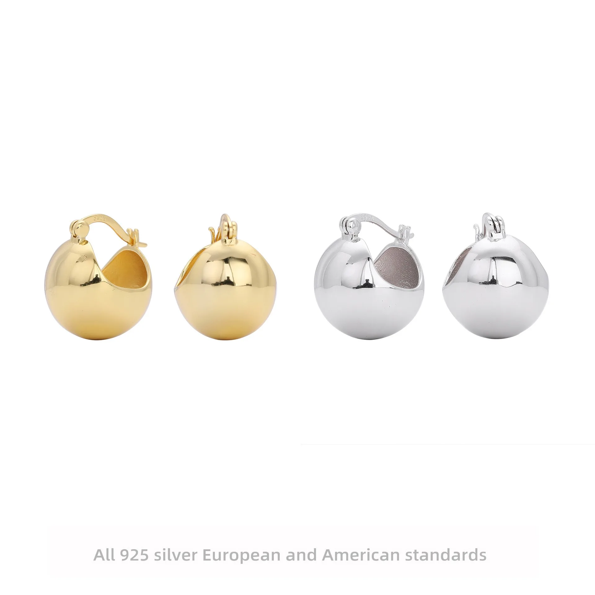 

S925 Sterling Silver Half-Sphere French Earrings Vintage Minimalist Elegant Jewelry for Women Luxe Everyday Gift