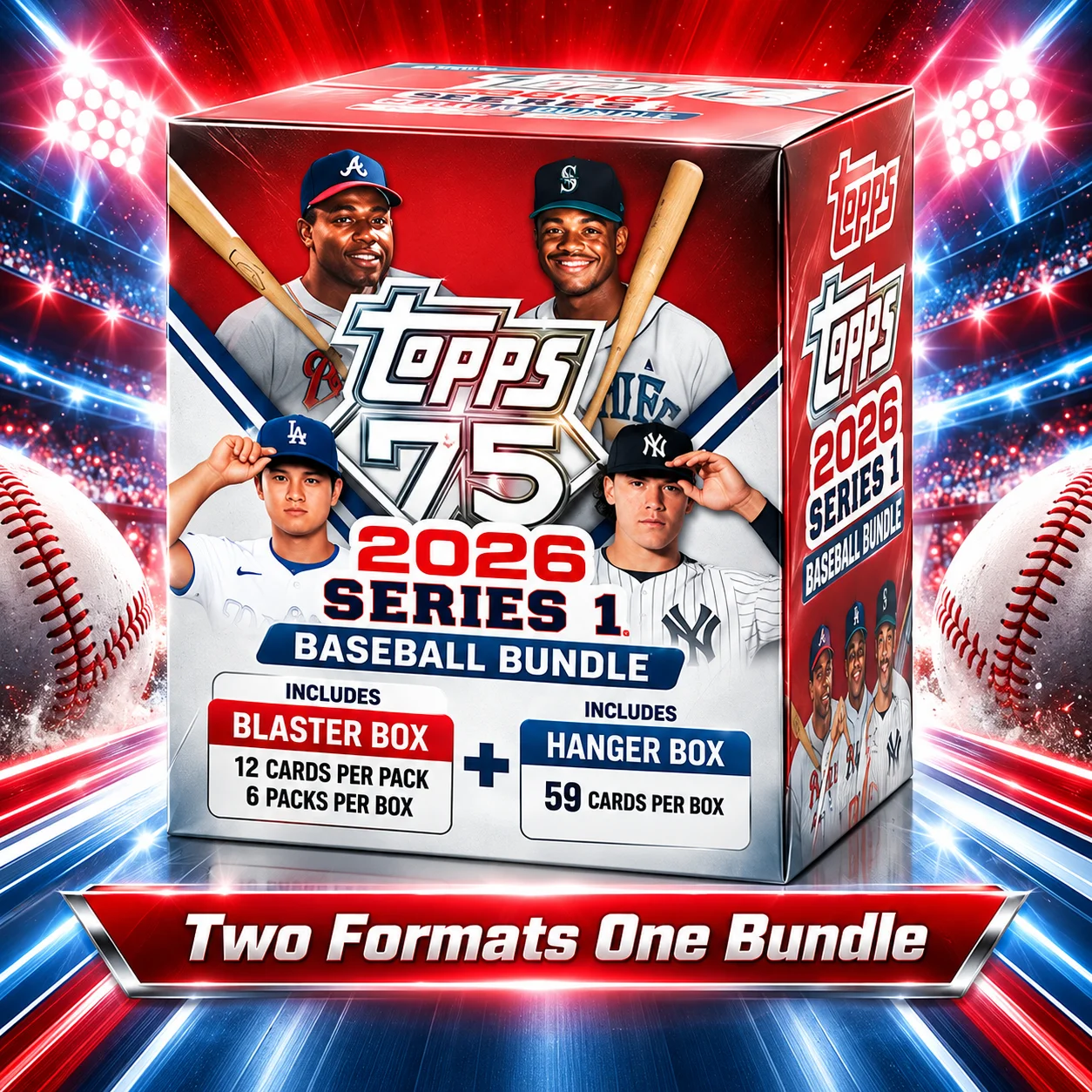 2026 Topps Series 1 Baseball Blaster Box With 2026 Topps Series 1 Baseball Hanger Box, 131 Cards MLB Baseball Trading Cards Bundle, Look for 10 Stars of MLB or Titans of the Game Inserts, 2 Spring Training And 2 Diamante Foil Parallels on Average
