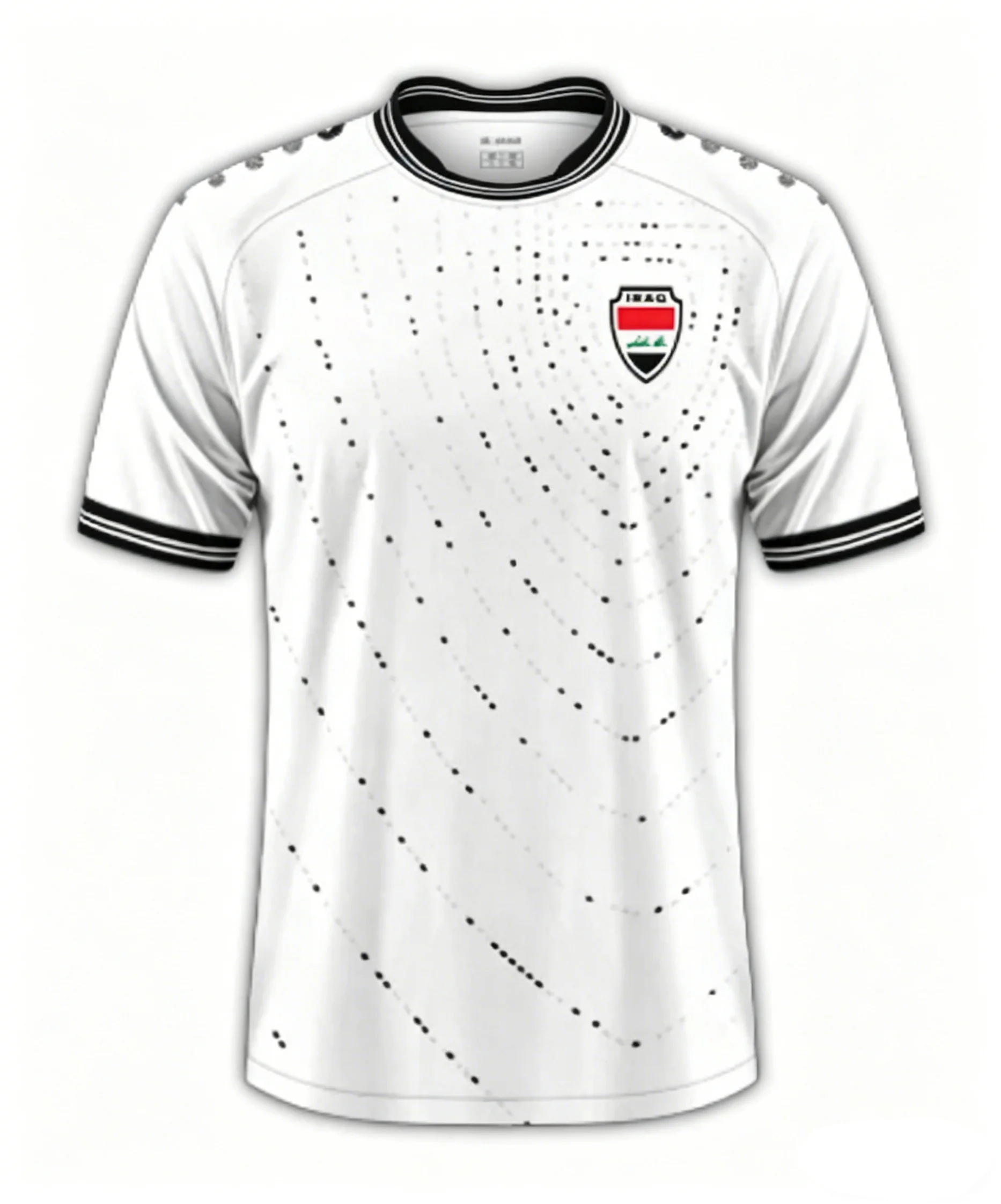 

Футбольная футболка в стиле Ирака 2026, белая с черной отделкой и точечным принтом, легкая дышащая спортивная майка для мужчин