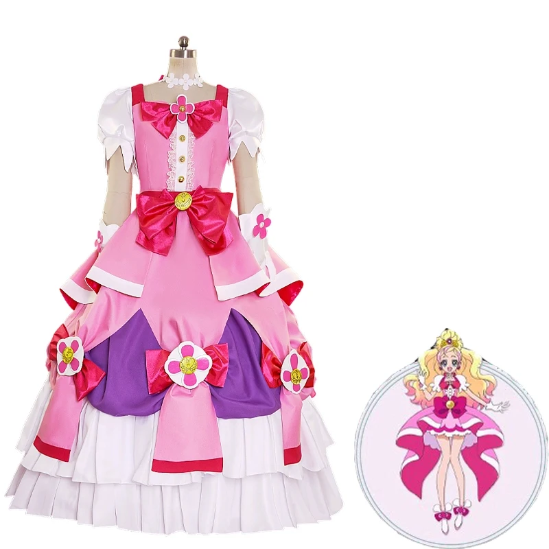 Go PRINCESS Cure Flora Cosplay Costume Game Pink Dress Halloween Suits Carnival Uniform Women Anime Outfits Clothes Party cloth