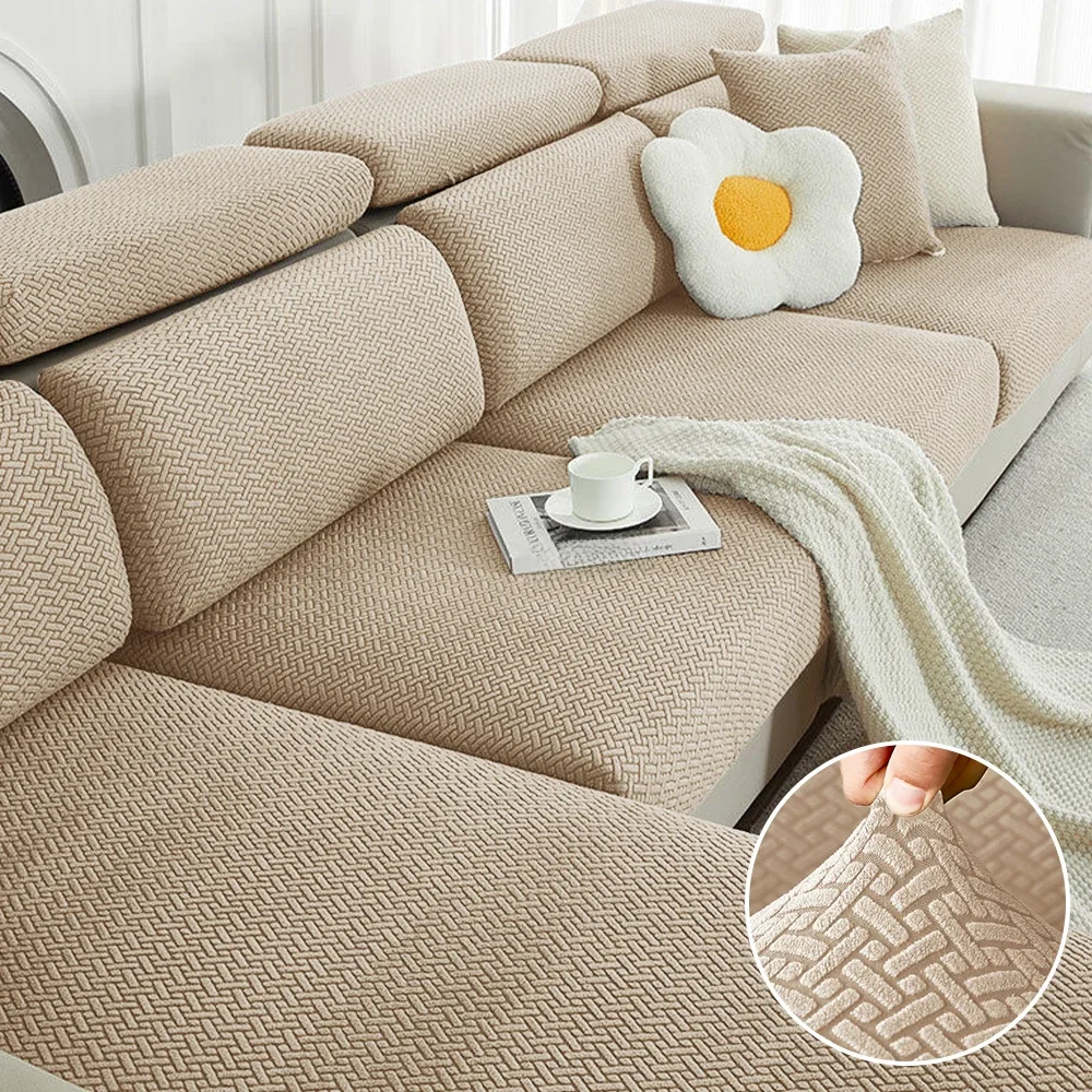 Jacquard bankhoes effen elastische bankkussenhoes woonkamer wasbaar spandex bankzit hoes chaise lounge huis huisdieren - afbeelding 2