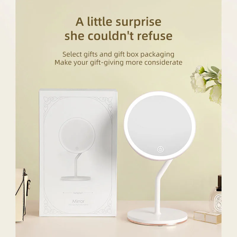 Espejo de maquillaje LED de escritorio, espejo de tocador de escritorio, espejo de belleza portátil de ultra alta definición, puede girar 360 ​ ​ grados