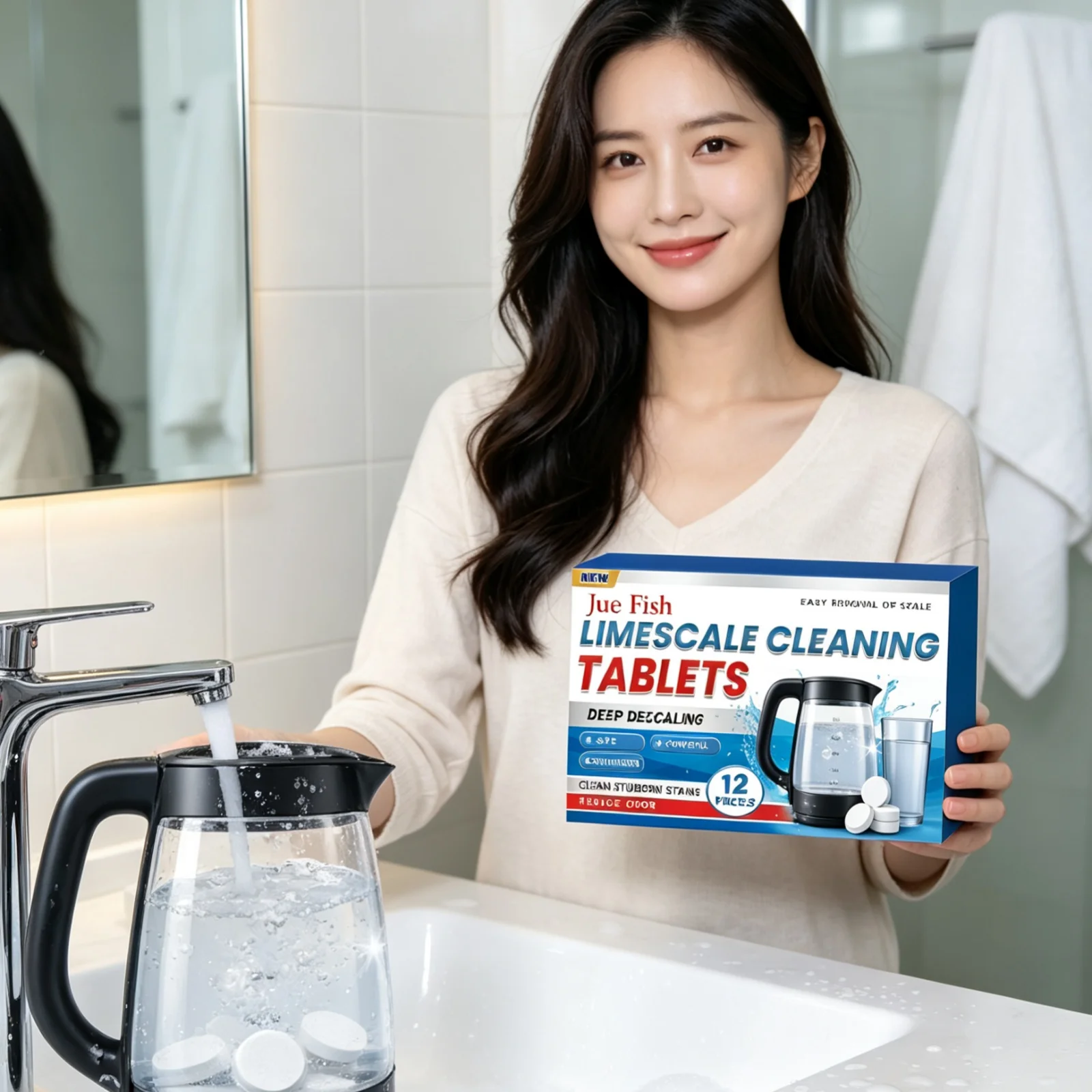 Jue Fish Kettle Descaling Tablets Dissolving Limescale Eliminate Odor No Corrosive Damage Daily Maintenance Kettle Scale Cleaner