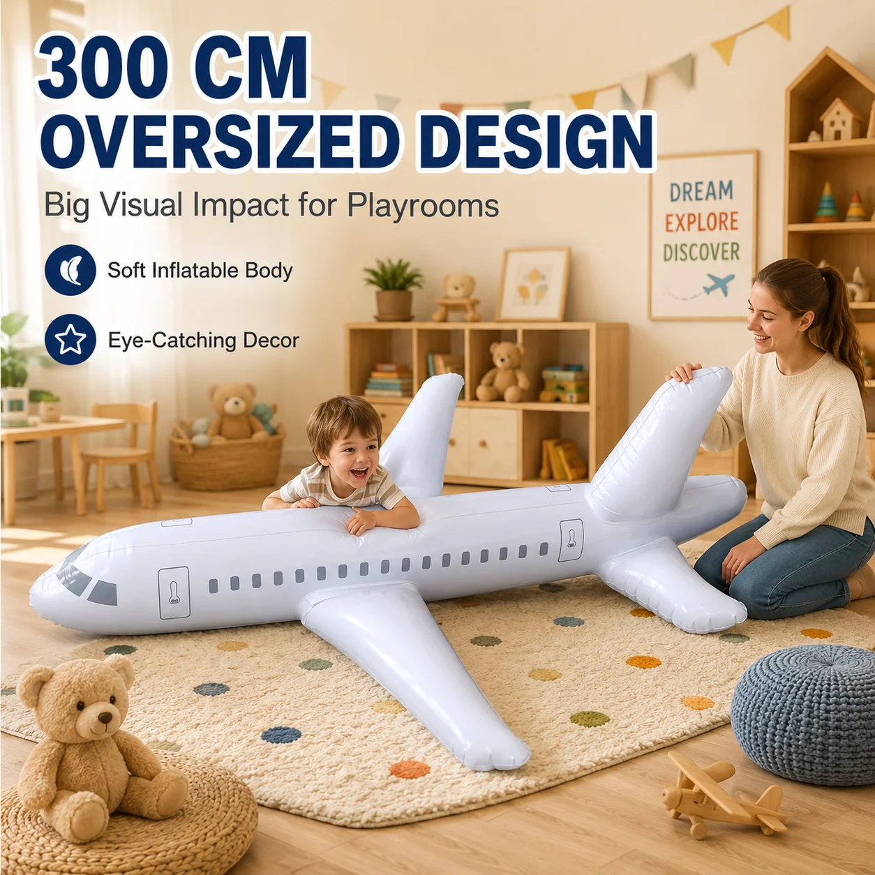 1 Stück Riesiges Aufblasbares Flugzeug-Spielzeug PVC Luftgefülltes Flugzeugmodell 100cm 200cm 300cm Innen- und Außendekoration für Partys Foto-Requisite – Detail 2