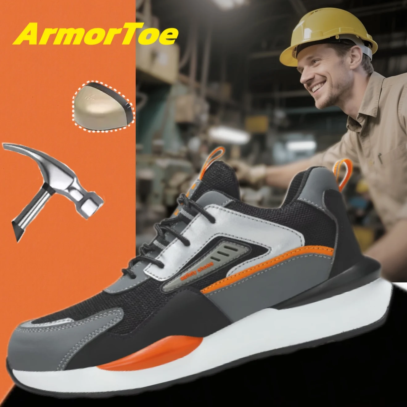 

ArmorToe Four Seasons Section Steel Head Anti-smash Anti-stabbing Safety Shoes Wear-resistant Non-slip Work Shoes #Armor2608