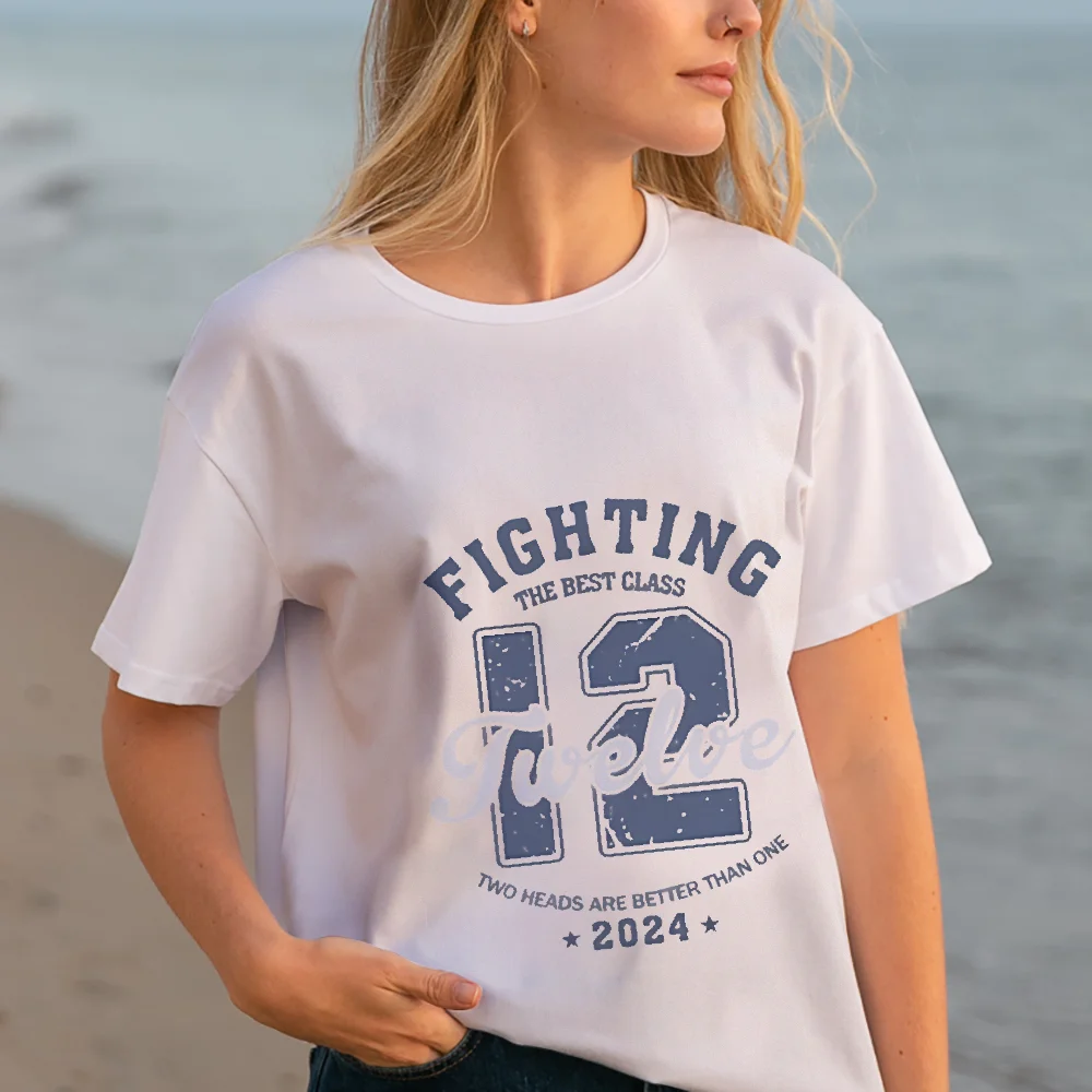 

Lucky Number 12 Blue Melancholy Retro Print Trendy Casual Y2k Casual Short Sleeve Summer Daily Semisheer Effect Comfortable Fabr