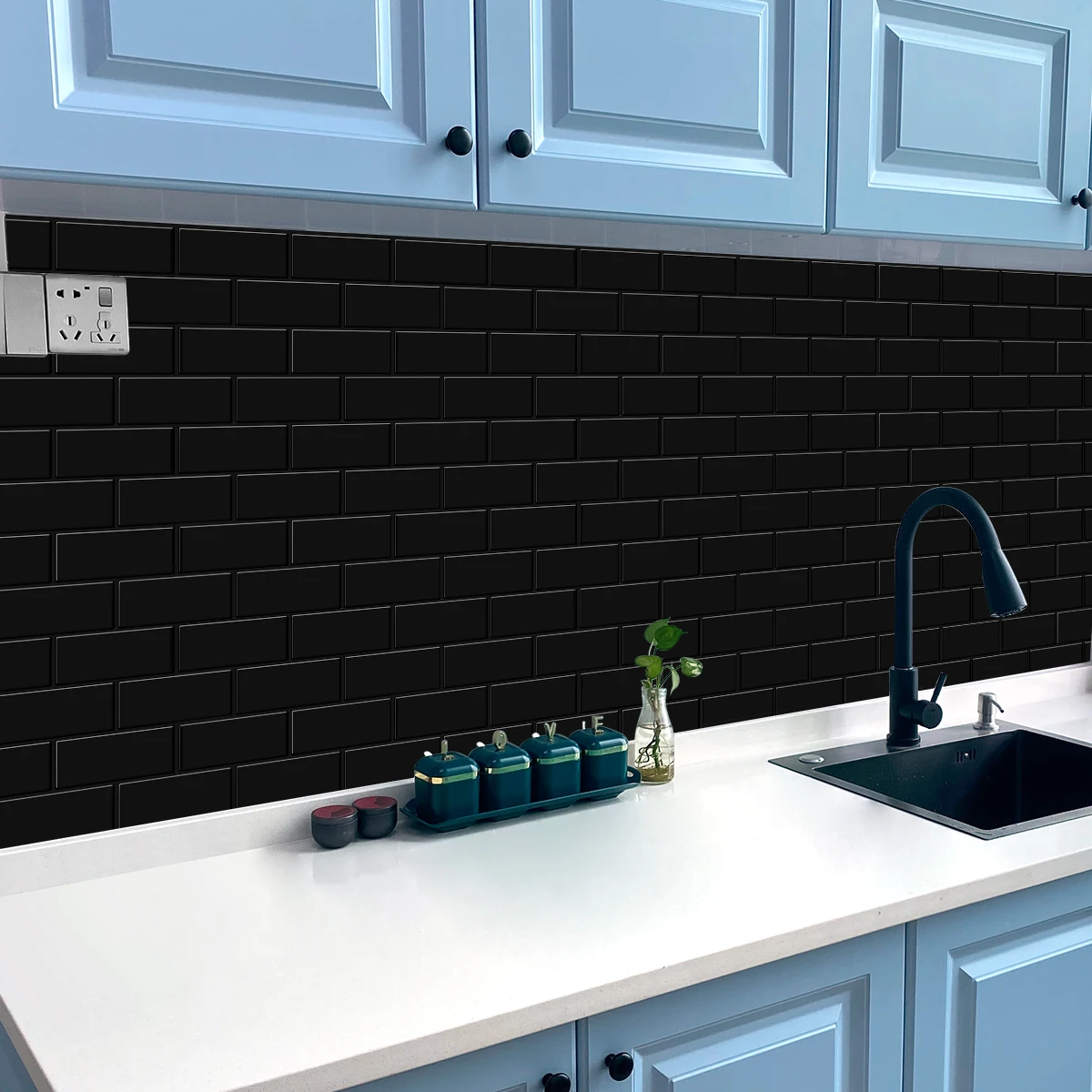 10 Sheets Big Tiles Peel and Stick Wall Stickers Brick Vinyl Wallpaper Waterproof Kitchen Bathroom Backsplash Home Decor