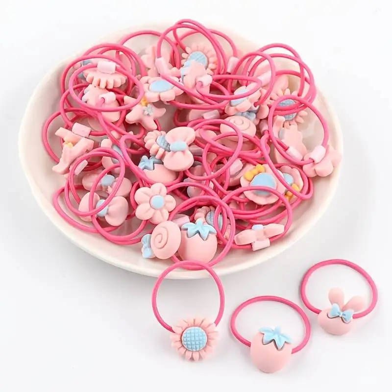 50pcs Cute Cartoon Elastic Hair Ties Candy Color Decorative Accessories For Girl