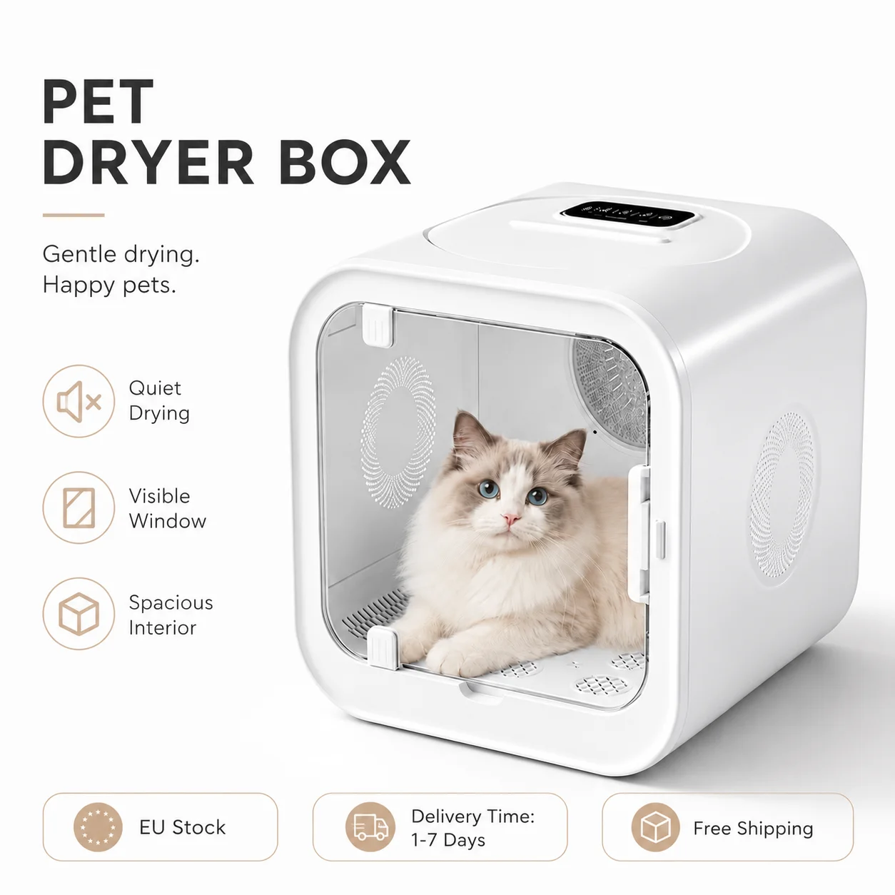 MIAOERDUO Automatischer Haustiertrockner für Katzen und kleine Hunde, ultra-leiser Hundehaartrockner für die Hundepflege mit 360°-Funktion °   Trocknung, Katzenhaartrockner-Box 70L Große Kapazität mit