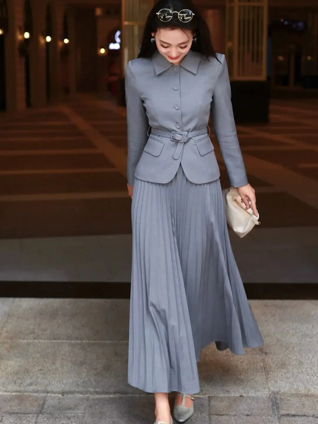 

Autumn women's office lady business style solid color wool pleated skirt suit