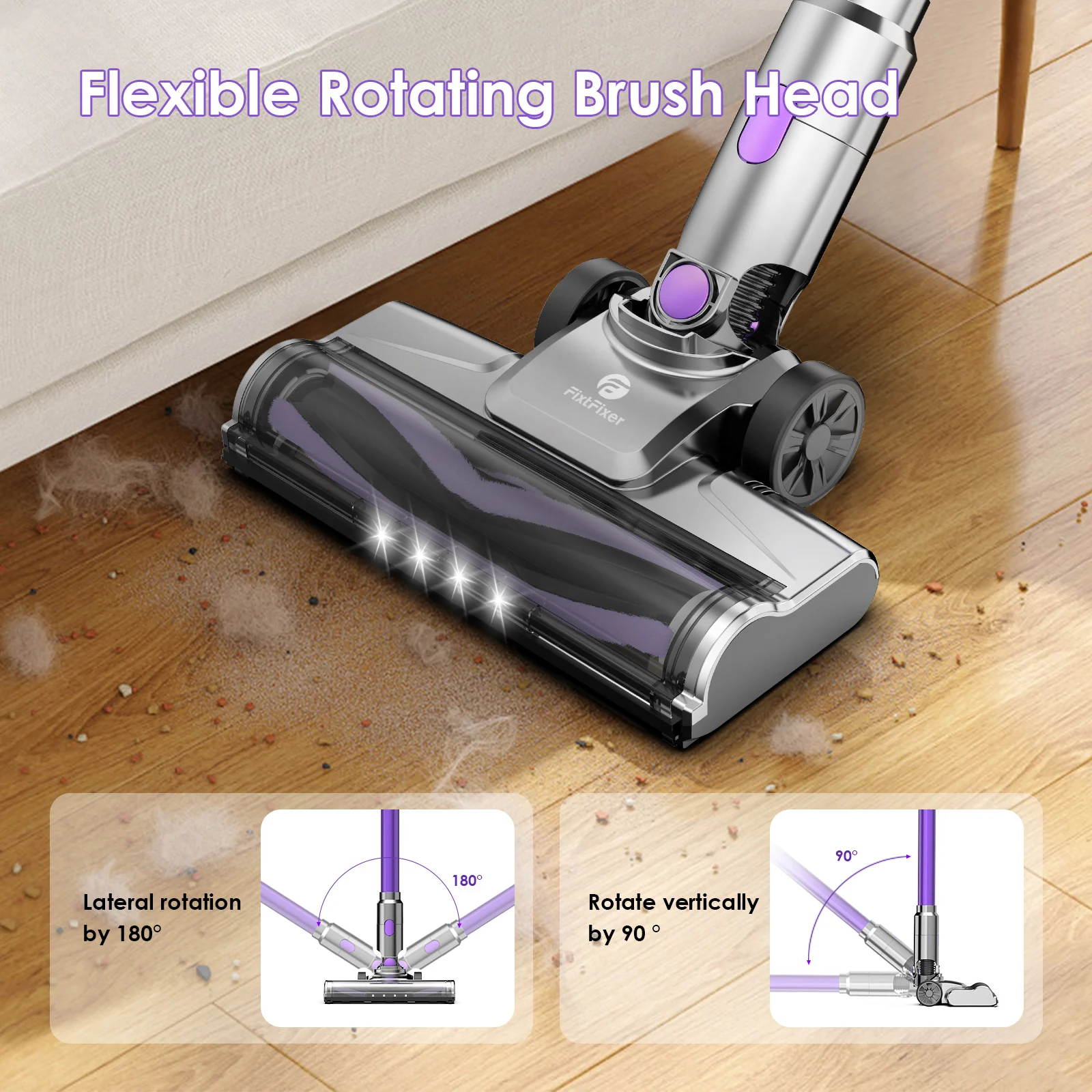 Picture 5: FixtFixer X7 55KPA Cordless Vacuum Cleaner, Cordless Vacuum with HEPA×4, Anti-Tangle Brush, Freestanding, Handheld Vacuum Cleaner 6 En 1 Lightweig for Pet Hair/Carpets