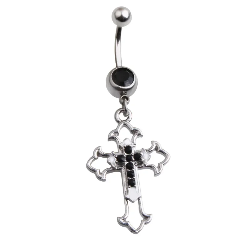Hohler Kreuz baumelnder Nabelring 14G 316L Chirurgenstahl Bauchnabelring Klar Schwarz CZ Punk Piercing Ombligo Oreja Körperschmuck