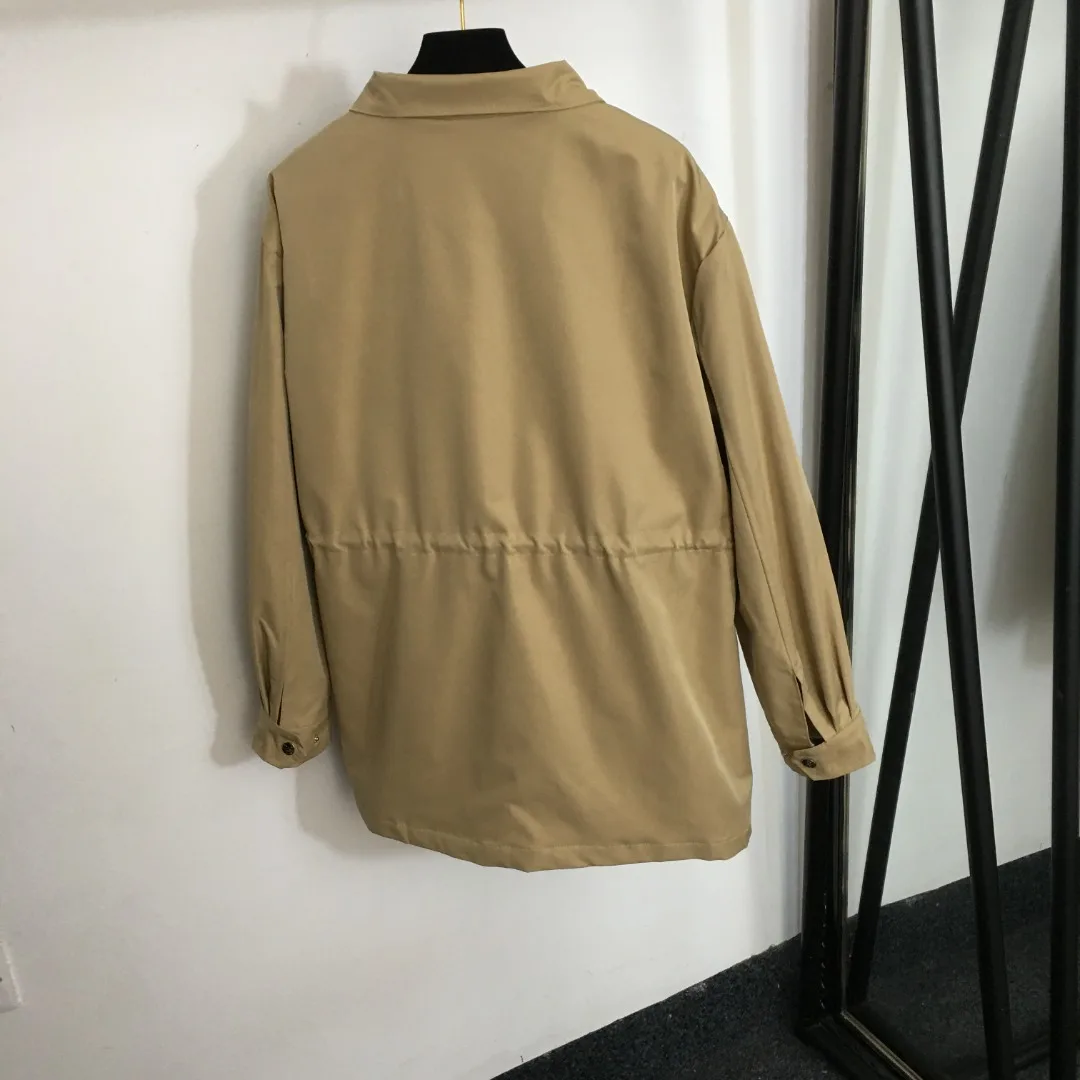 

High quality spring and summer women's drawstring waist cinching workwear with stand up collar long sleeved jacket SU117